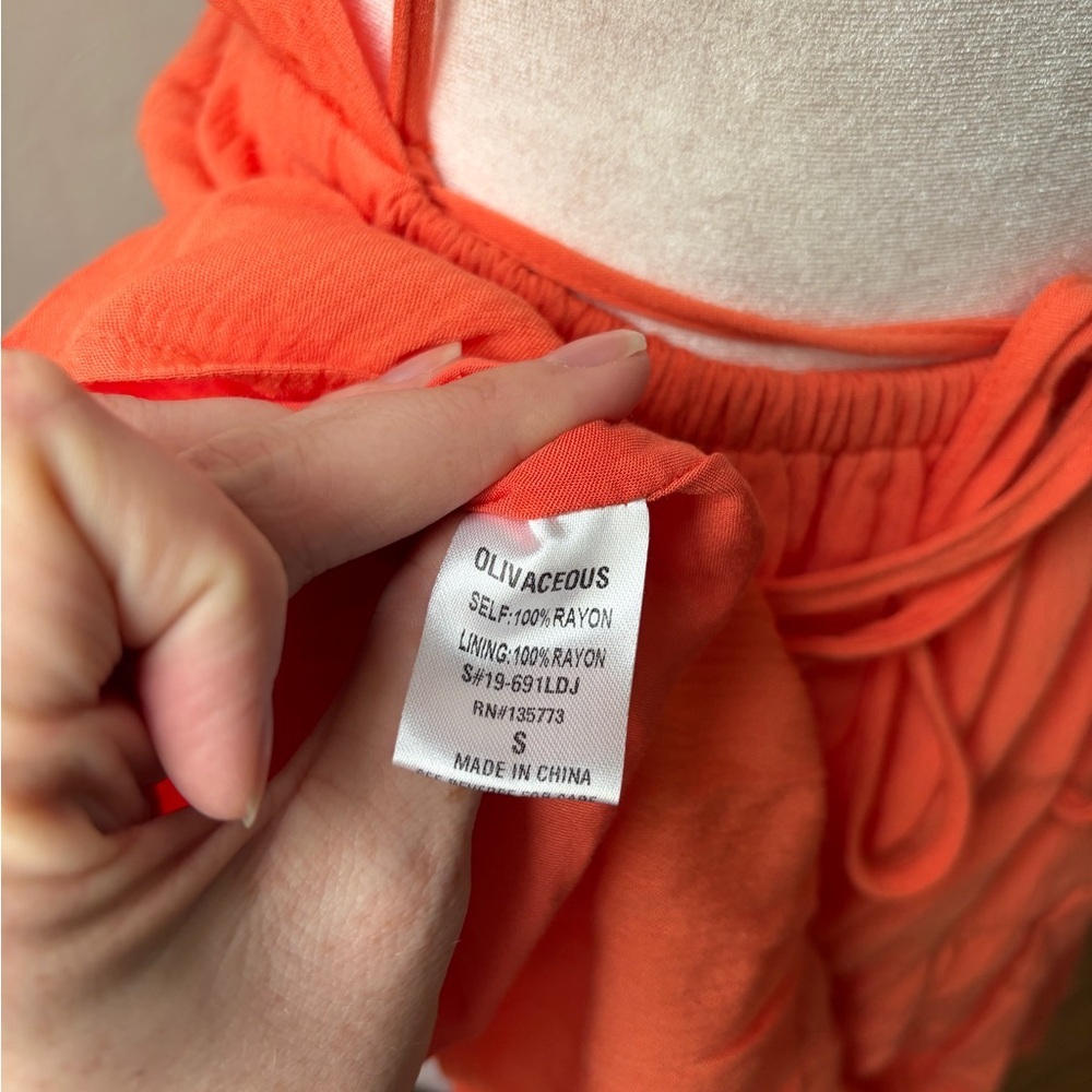 Olivaceous Coral Ruffle Open Back Dress Size Small - Picture 11 of 12
